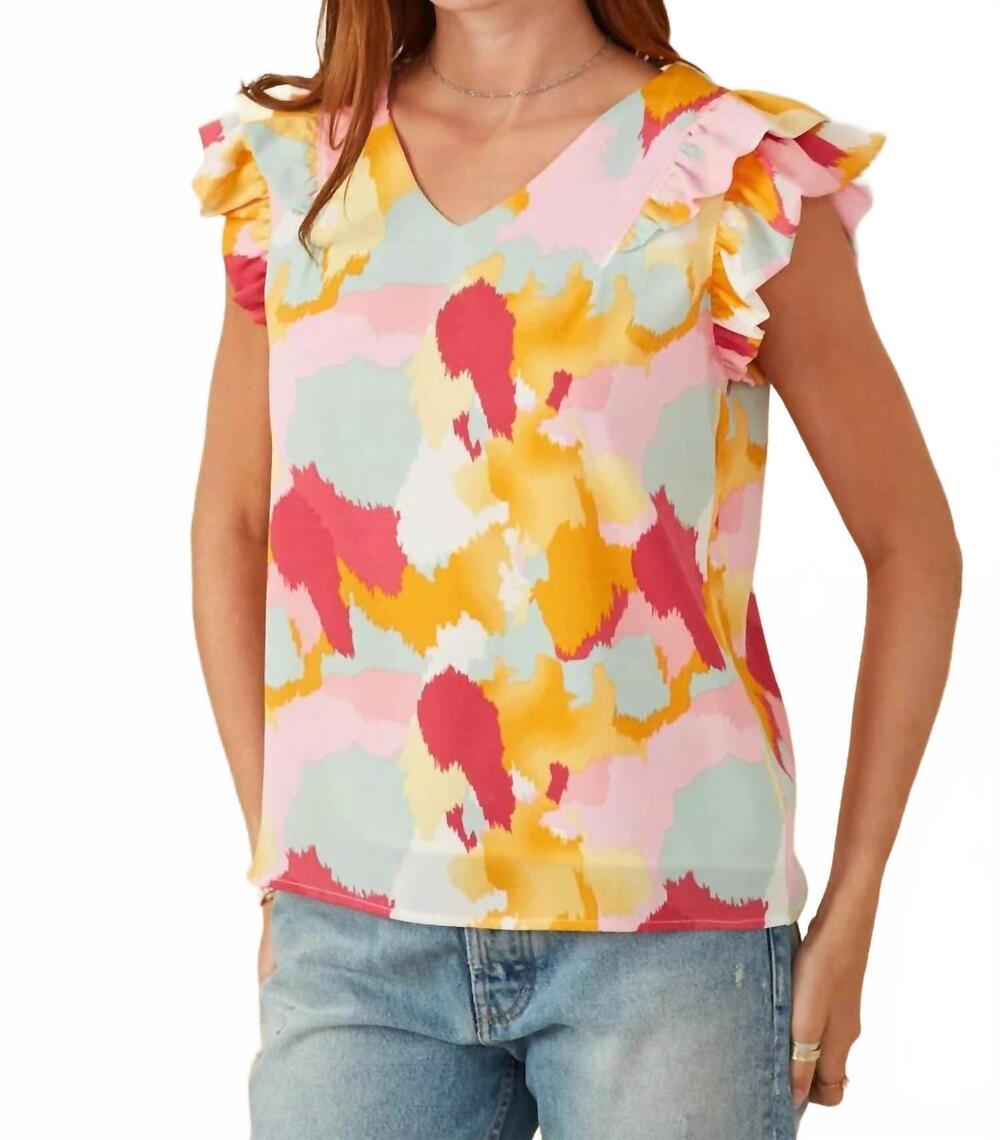 NEW HAYDEN LA jolene abstract ruffle tank top in pattern
